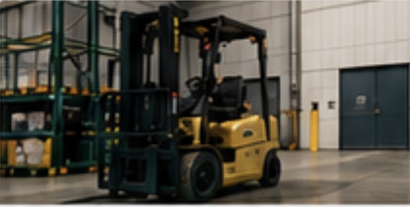 Used yellow forklift in a warehouse